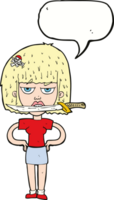 cartoon woman with knife between teeth with speech bubble png