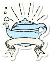 grunge sticker of tattoo style steaming teapot png