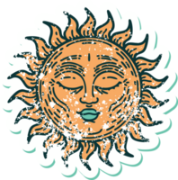 distressed sticker tattoo style icon of a sun png