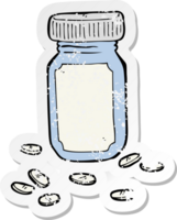 retro distressed sticker of a cartoon jar of pills png