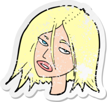 retro distressed sticker of a cartoon annoyed woman png