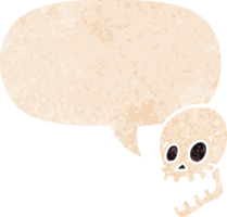 laughing skull cartoon and speech bubble in retro textured style png