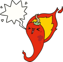 cartoon flaming hot chili pepper and speech bubble png