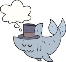 requin de dessin animé portant un chapeau haut de forme et une bulle de pensée png