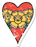 tatuaje de pegatina angustiado tradicional de un corazón y flores png