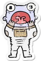 distressed sticker of a cartoon alien gasping in surprise png