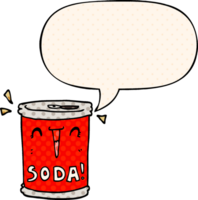 cartoon soda can and speech bubble in comic book style png