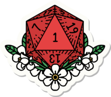 natural one dice roll with floral elements sticker png