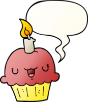 cartoon cupcake and speech bubble in smooth gradient style png