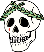 traditional tattoo of a skull with laurel wreath crown png