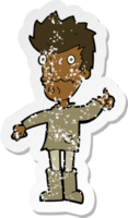 retro distressed sticker of a cartoon worried man giving thumbs up symbol png