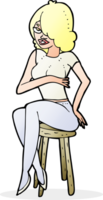 mulher de desenho animado sentada no banco do bar png