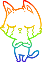rainbow gradient line drawing crying cartoon cat png