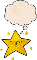 estrela feliz dos desenhos animados e balão de pensamento no estilo de padrão de textura grunge png