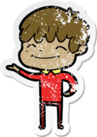 distressed sticker of a cartoon happy boy png