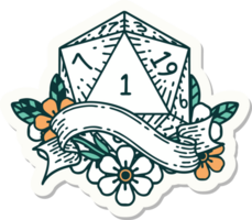 natural one d20 dice roll sticker png