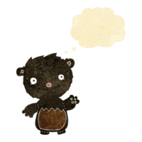 cartoon waving black bear cub with thought bubble png