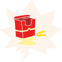 dessin animé boîte vide de frites et bulle de dialogue dans un style rétro png