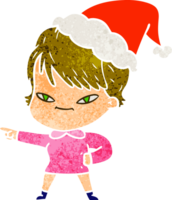 retro cartoon of a happy woman wearing santa hat png