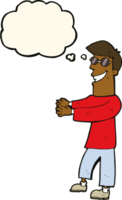 cartoon grinning man wearing glasses with thought bubble png