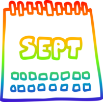 rainbow gradient line drawing cartoon calendar showing month of september png