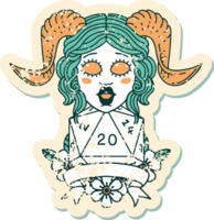 tiefling with natural twenty dice roll illustration png