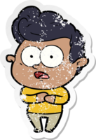 distressed sticker of a cartoon staring man png