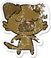 distressed sticker of a cartoon dog png