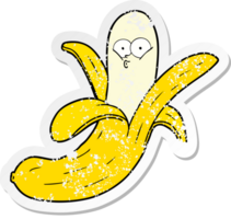 distressed sticker of a cartoon banana with face png