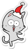 divertido, pegatina, caricatura, de, un, gato, llevando, santa sombrero png