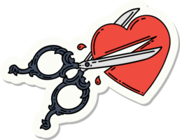 tattoo style sticker of scissors cutting a heart png