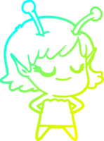 cold gradient line drawing smiling alien girl cartoon png