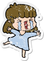 distressed sticker of a cartoon woman in tears png