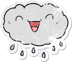 distressed sticker of a happy cartoon cloud png