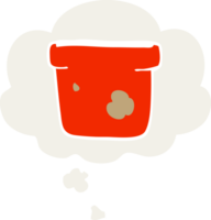 pot de dessin animé et bulle de pensée dans un style rétro png