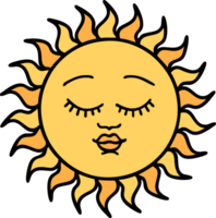 traditionelles Tattoo einer Sonne mit Gesicht png