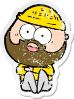 distressed sticker of a cartoon surprised bearded man png