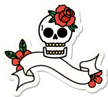 autocollant de tatouage avec bannière d'un crâne et d'une rose png