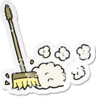 retro distressed sticker of a cartoon sweeping brush png