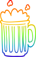 dibujo de línea de gradiente de arco iris jarra de cerveza de dibujos animados png