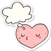 cartoon love heart and thought bubble as a printed sticker png