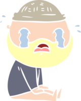 flat color style cartoon bearded man crying png