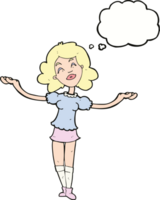 cartoon woman taking praise with thought bubble png