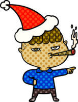 comic book style illustration of a man smoking wearing santa hat png