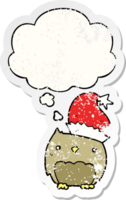 cute christmas owl and thought bubble as a distressed worn sticker png