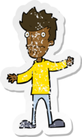 retro distressed sticker of a cartoon nervous man png