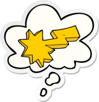 cartoon lightning strike and thought bubble as a printed sticker png