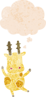 cute cartoon giraffe and thought bubble in retro textured style png