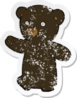 adesivo retrô angustiado de um filhote de urso preto de desenho animado png