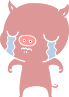 cochon de dessin animé de style couleur plat qui pleure png